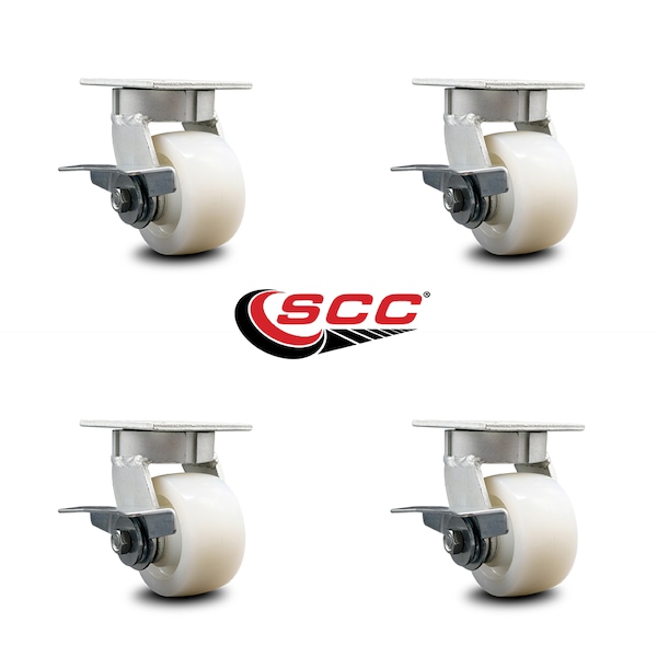 4 Inch Kingpinless Nylon Wheel Swivel Caster Set with Brakes